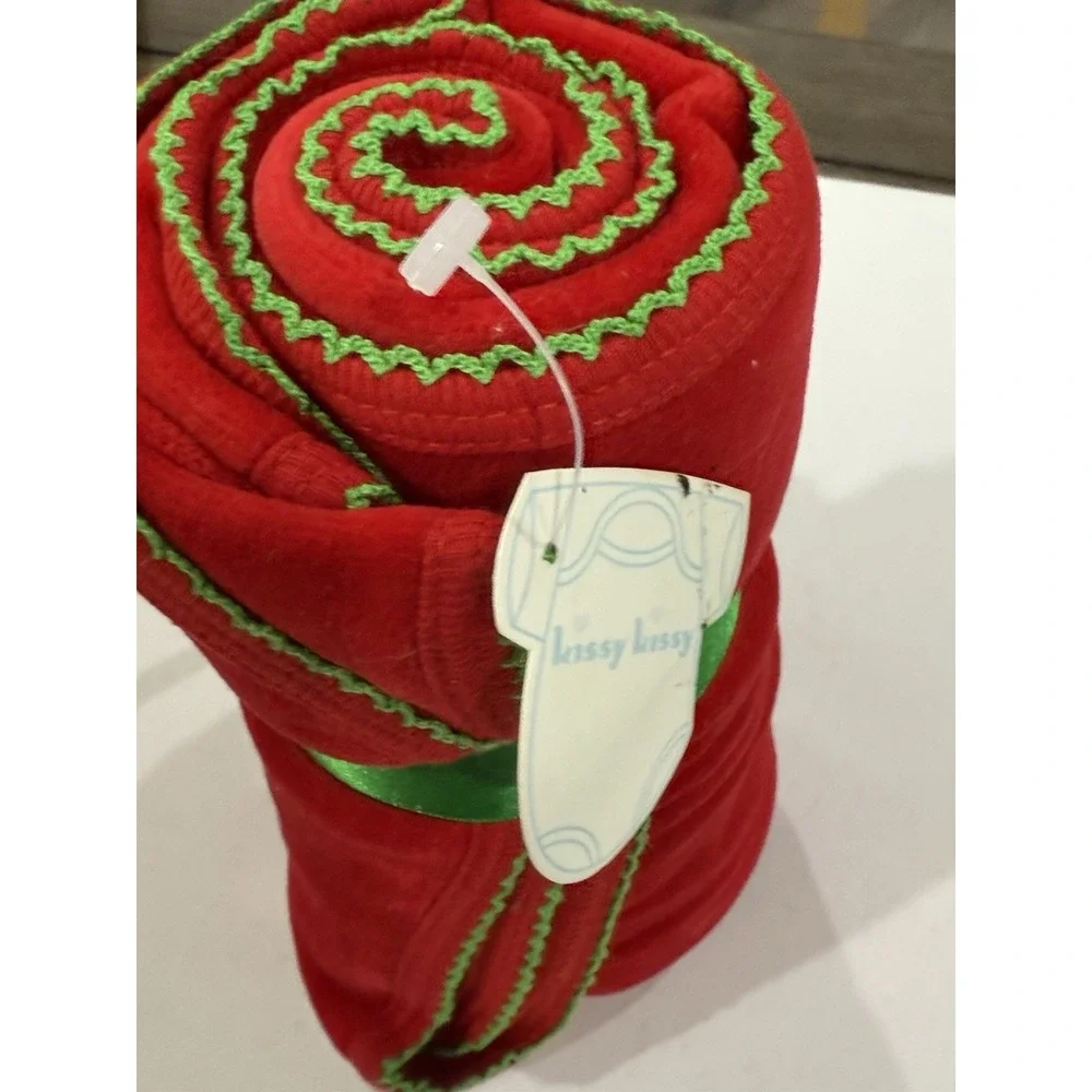 Kissy Kissy Baby Blanket Red Velour‎ Pima Cotton Christmas Holiday Teddy Bear